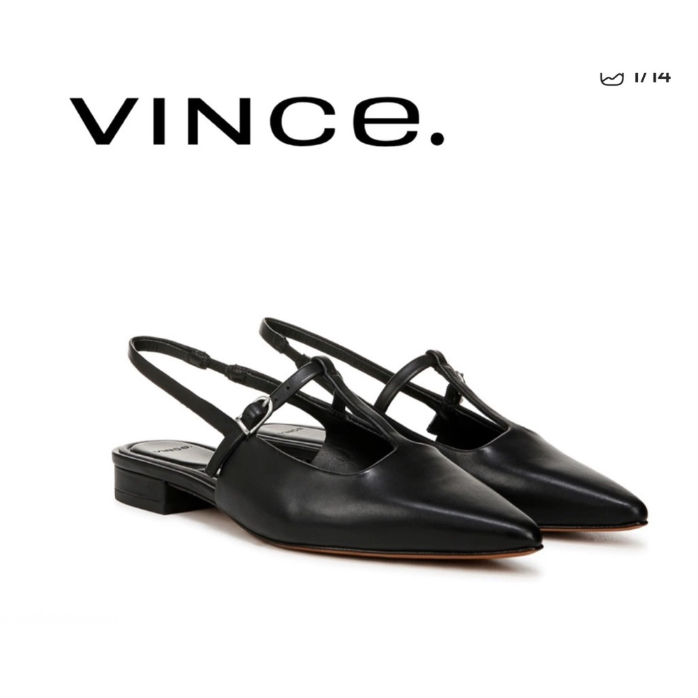 New Vince. Black lliansa Leather Pointed Toe Slingback Flats Size 8.5